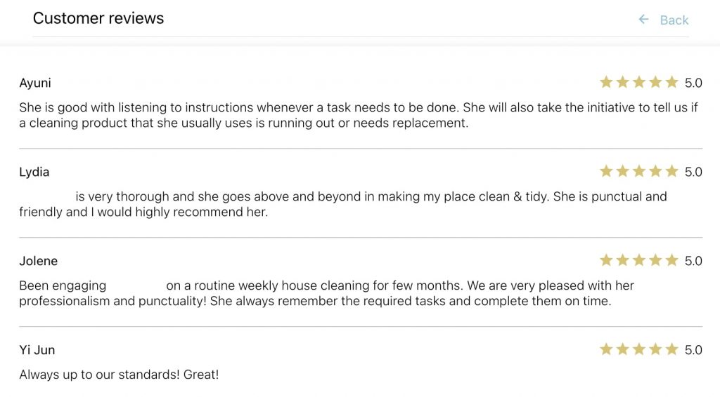 part-time maid - customer reviews
